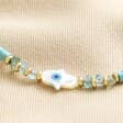 Hamsa Hand Teal Heishi Beaded Anklet in Gold