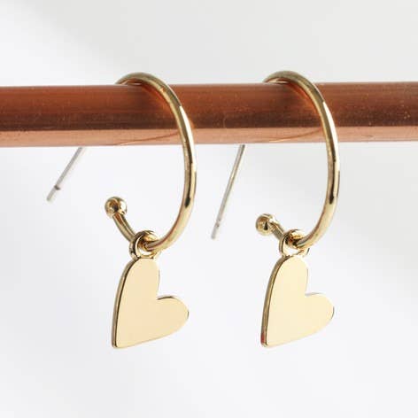 Falling Heart On Earring Hoop: Gold