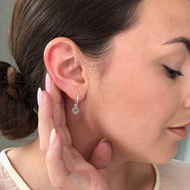 Sterling silver tiny Shooting Disc Star Hoop earrings