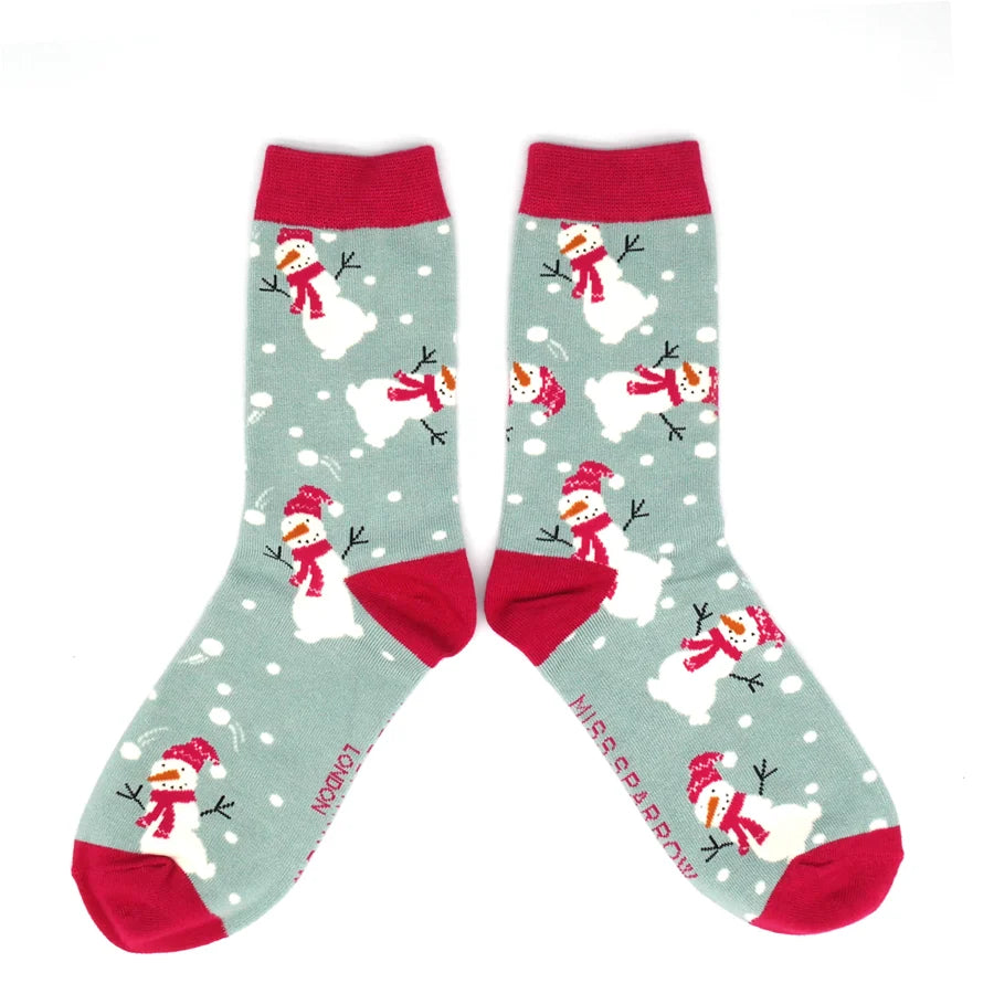 Miss Sparrow Bamboo Snowmen Socks