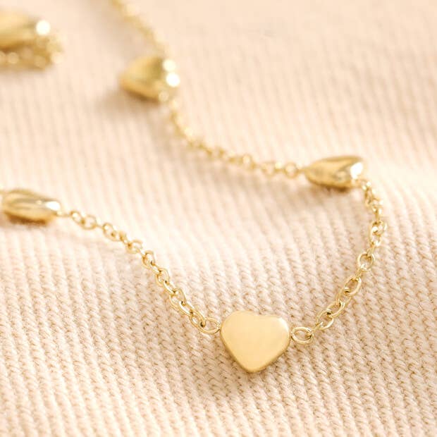 Gold Stainless Steel Tiny Round Heart Charm Anklet