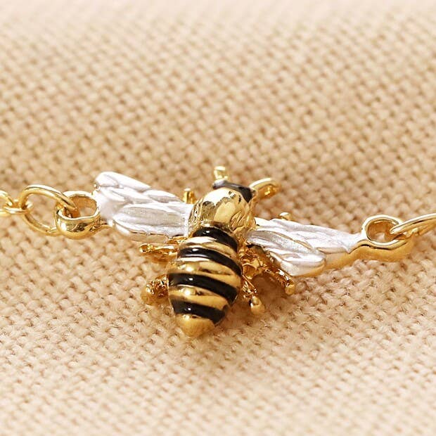 Enamel Bee Anklet With Peach Daisy
