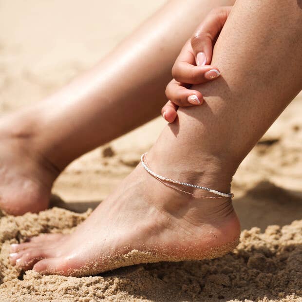 Layered Beaded Anklet in Grey and Rose Gold