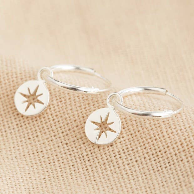 Sterling silver tiny Shooting Disc Star Hoop earrings
