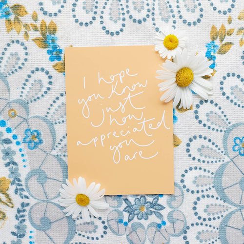 'I hope you know just how appreciated you are'  Postcard