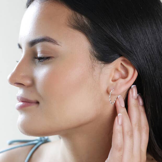 Wavy Line Hoop Earrings in Silver