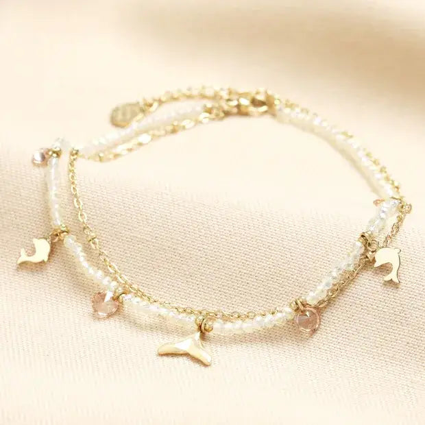 Stainless Steel Dolphin Double Layer Anklet in Gold