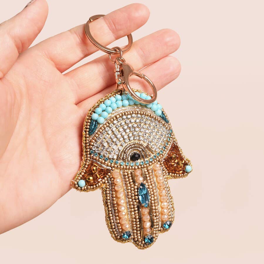 Beaded Hamsa Hand Keyring and Bag Charm