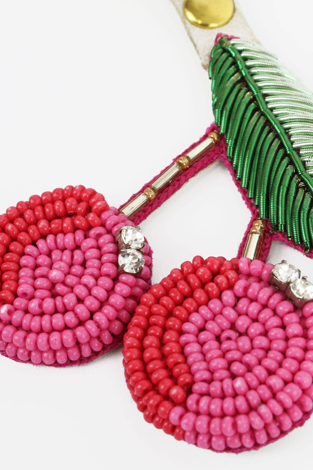 BEADED PINK & RED CHERRY KEYRING