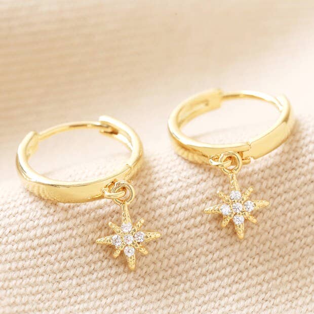 Tiny Star Charm Huggie Hoop Earrings in Gold