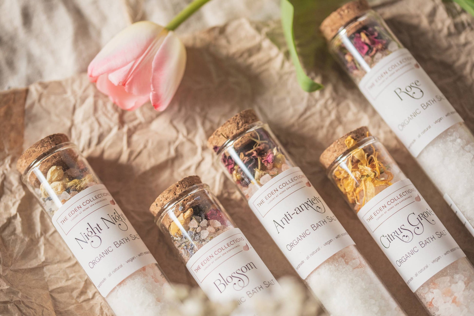 20x Mixed Organic Bath Salts with essential oils 70g