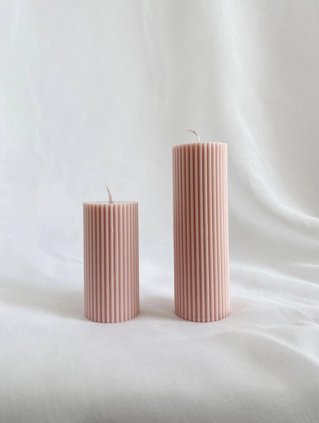 Medium Ribbed Pillar Candle. Vegan, soy, small batch. Weddin: Stone