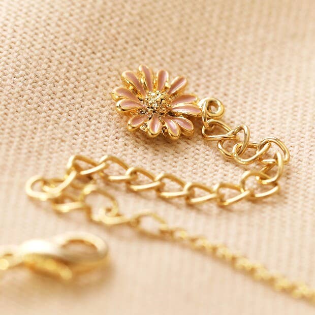 Enamel Bee Anklet With Peach Daisy