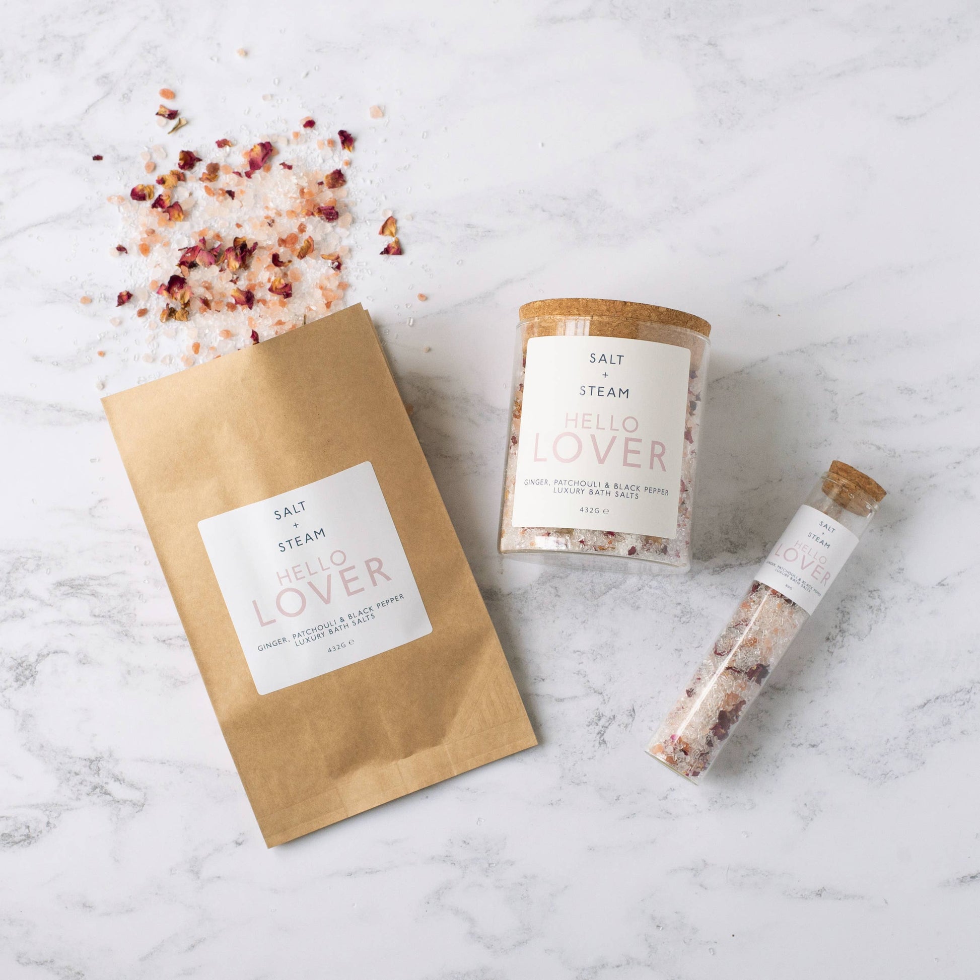 Hello Lover - Ginger & Patchouli Bath Salts 80g & 432g: Jar