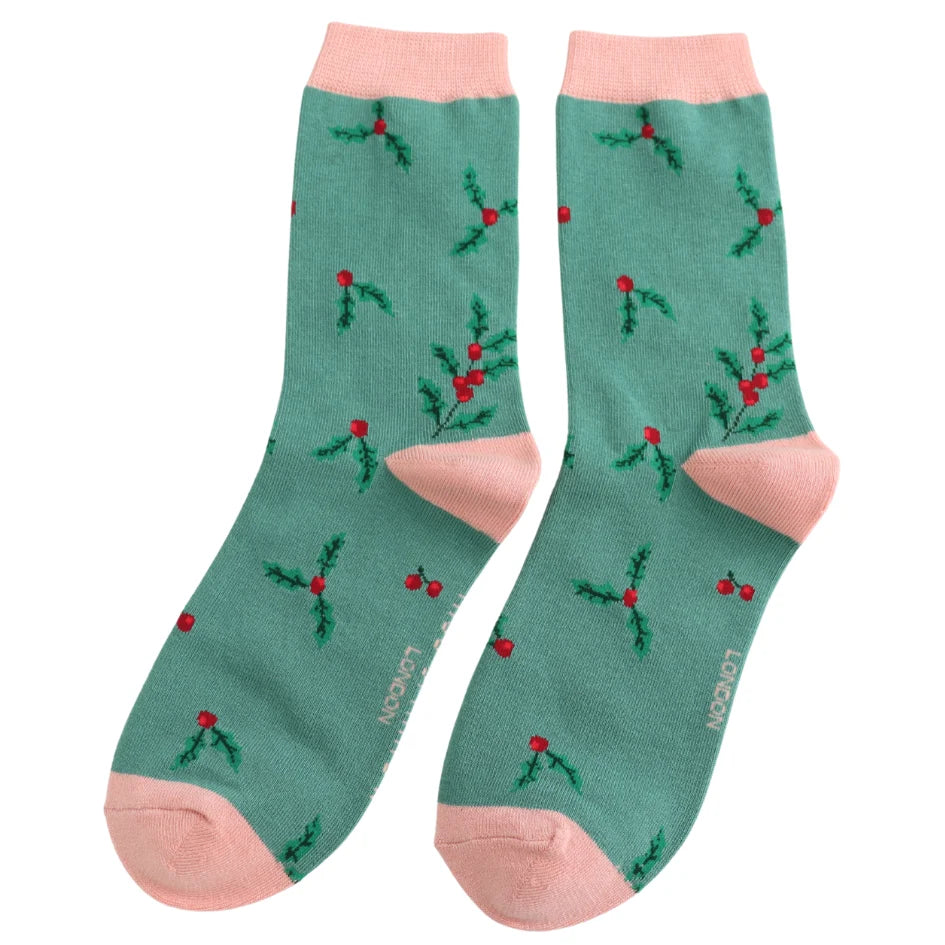 Miss Sparrow Bamboo Holly Sprig Socks