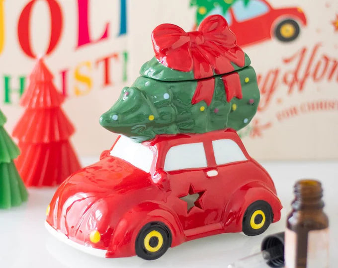 Ceramic Oil Burner - Red Car With Christmas Tree