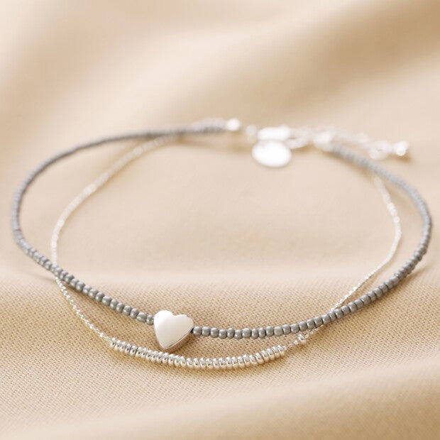 lisa angel Silver & Grey Beaded Anklet