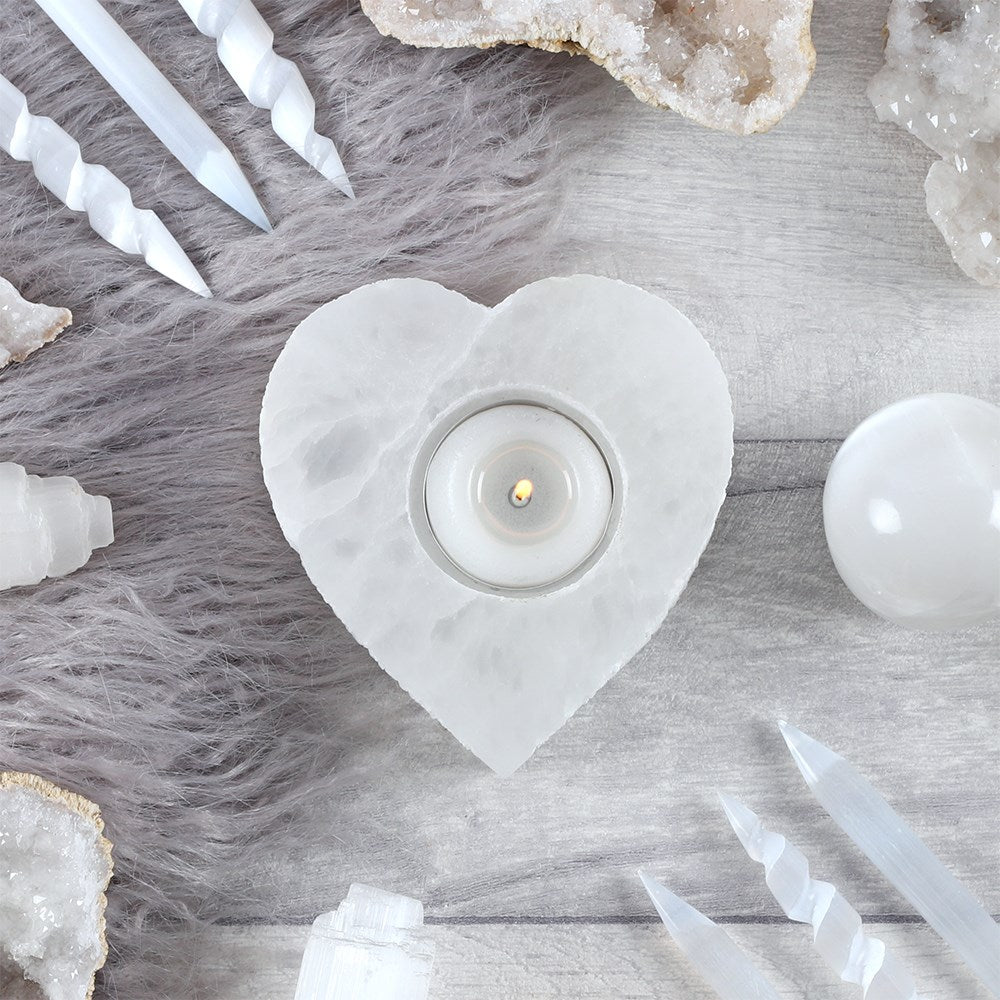 Selenite Heart Shaped Tea Light Holder